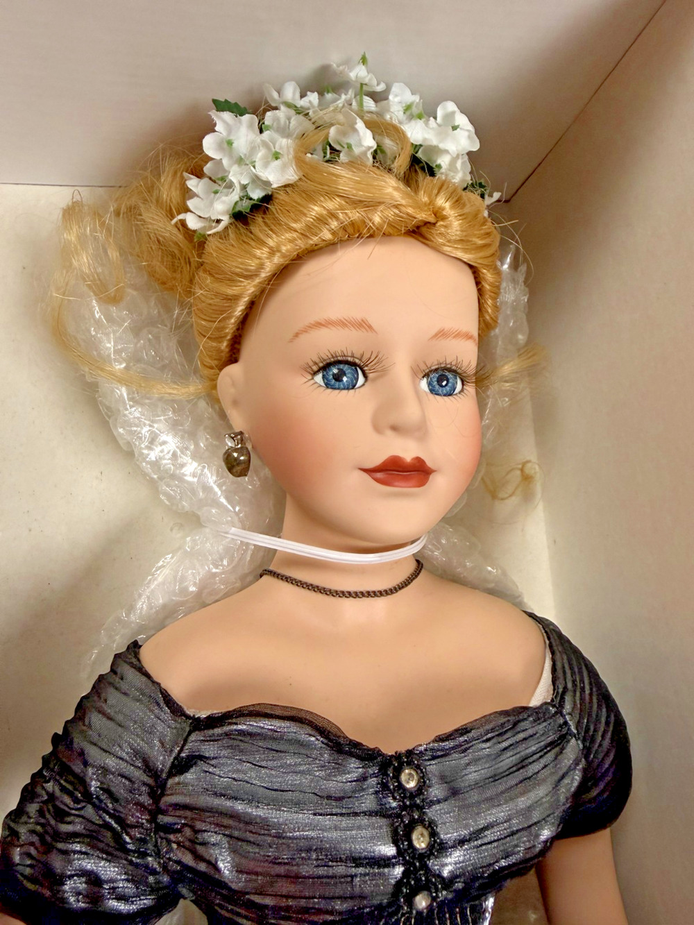 Butterfly Kisses Porcelain Doll Black Evening Gown Formal Collector Doll 1999